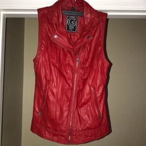G by Guess red faux leather vest